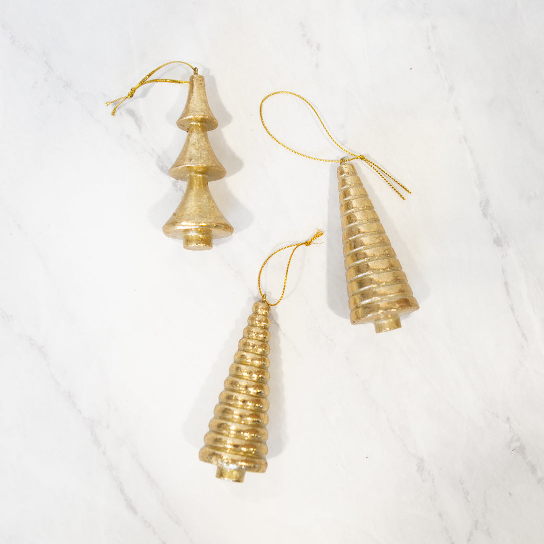 Gold Tree Ornaments - Set of 3