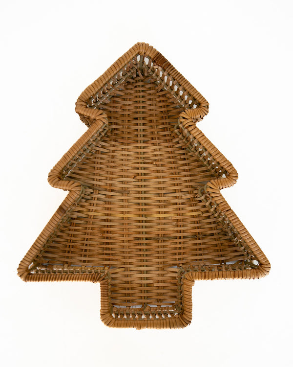 Holiday Tree Rattan Tray