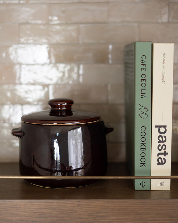 One of a Kind Burgundy Stoneware Crock