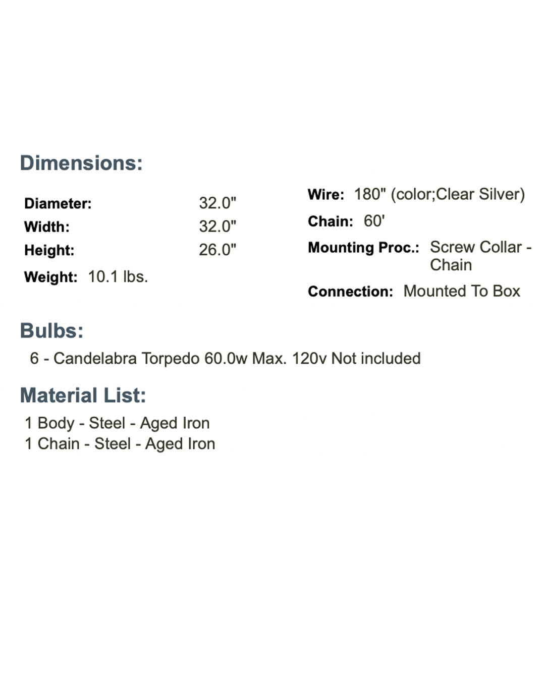Camille Aged Iron Chandelier