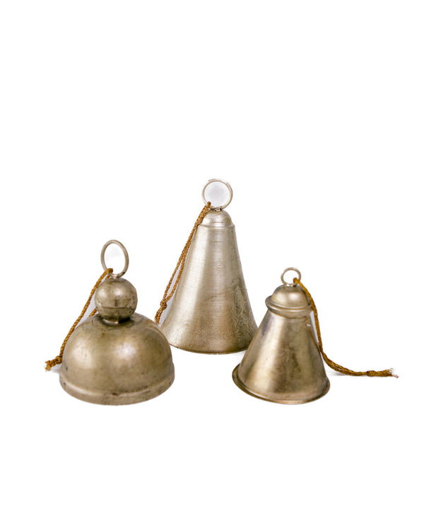 Distressed Champagne Metal Bells - Set of 3