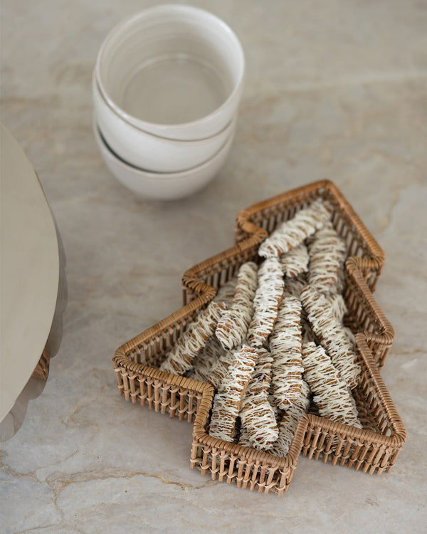 Holiday Tree Rattan Tray