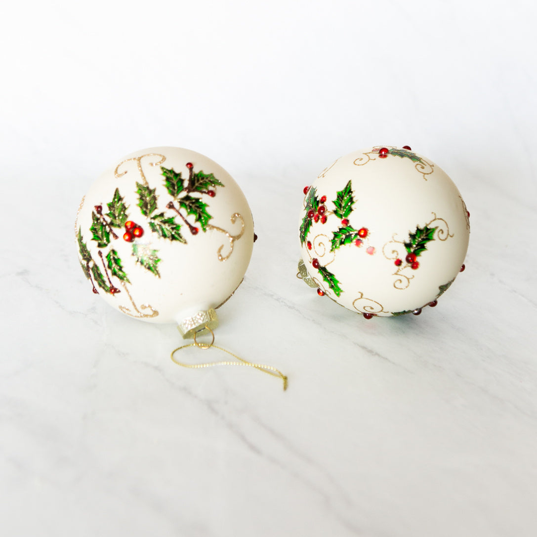 Holly Ornaments - Set of 2