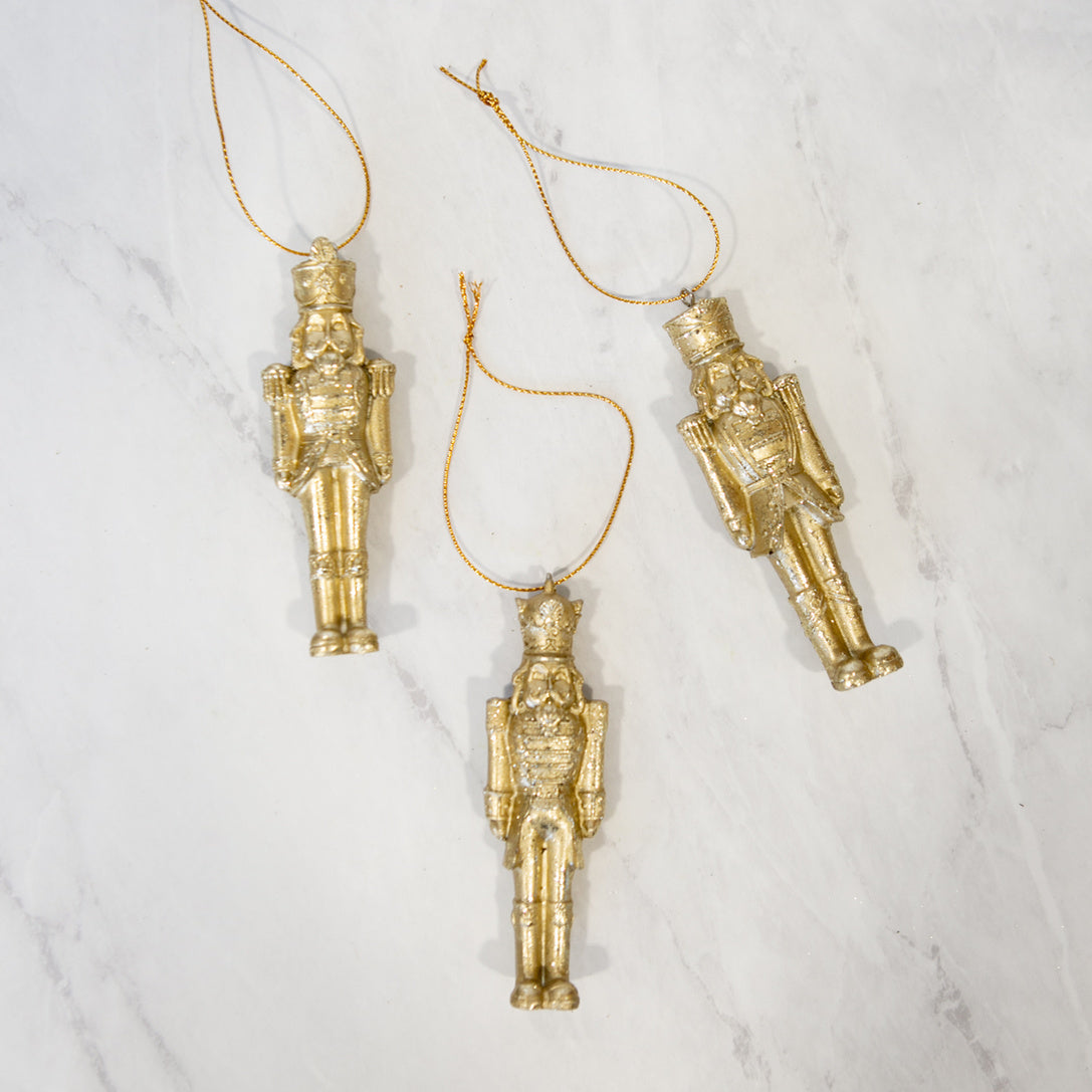 Gold Nutcracker Ornaments - Set of 3