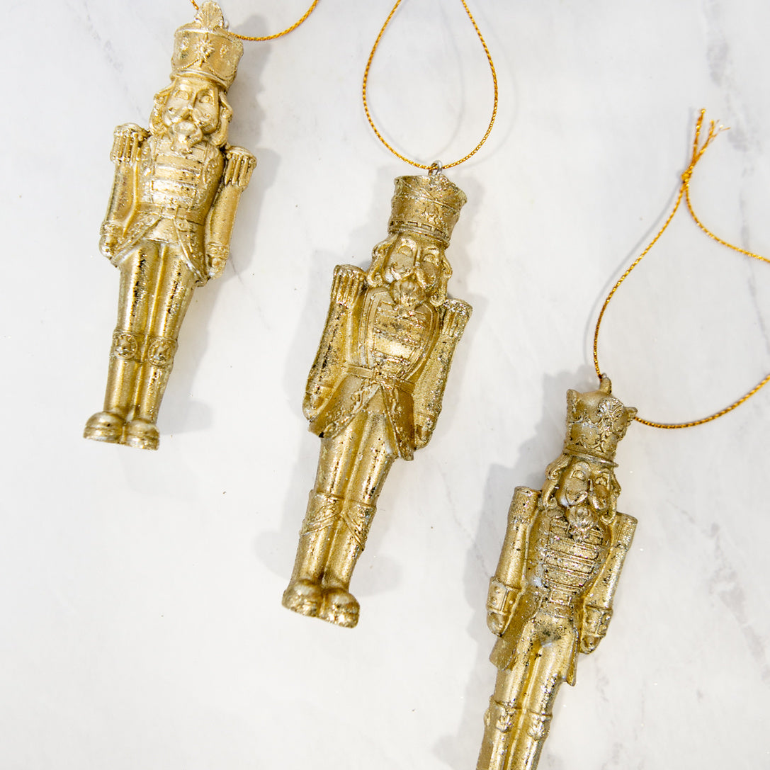 Gold Nutcracker Ornaments - Set of 3
