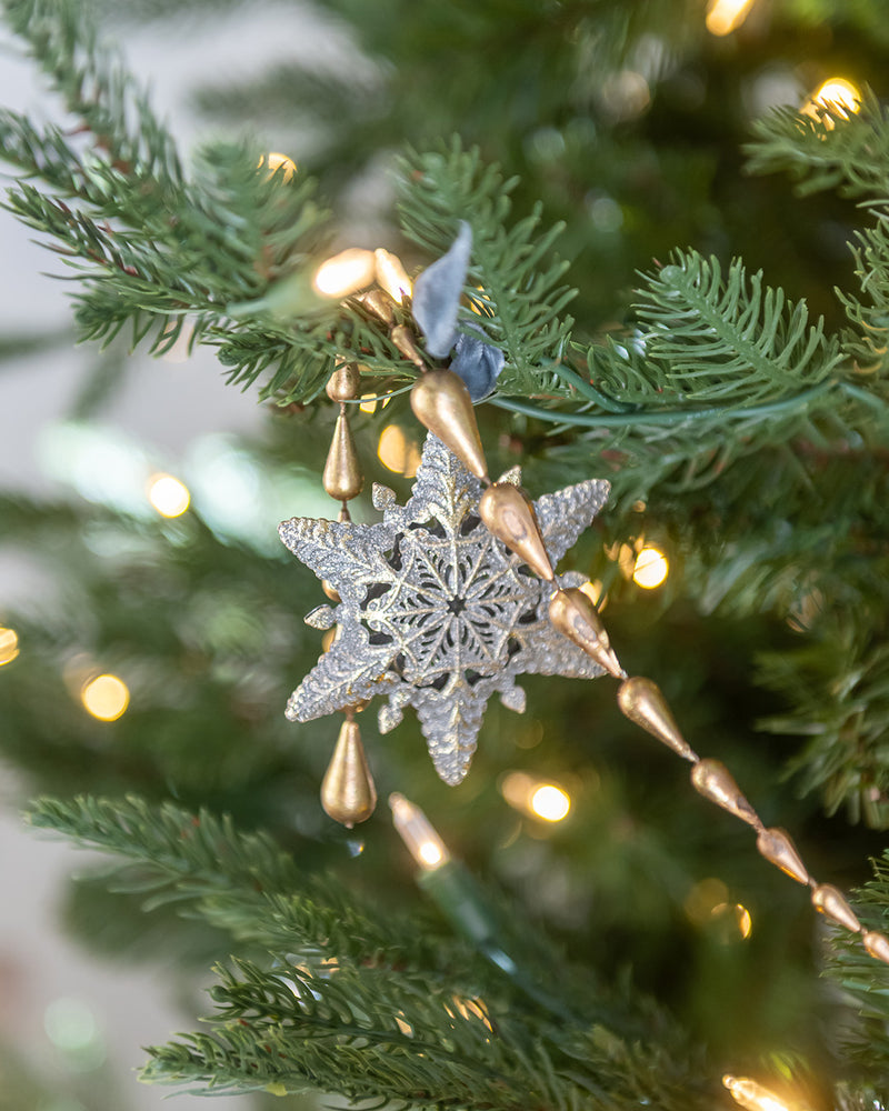 Gold Silver Snowflake Ornaments - Set of 2