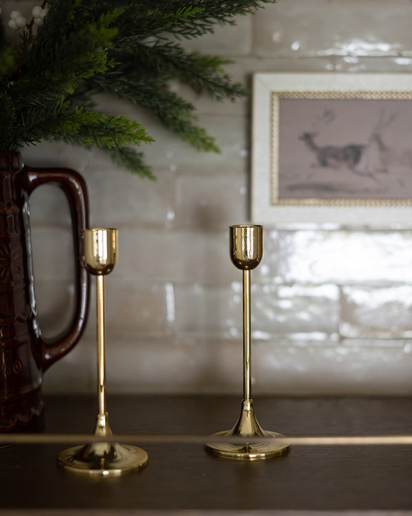 One of a Kind Brushed Gold Candlesticks