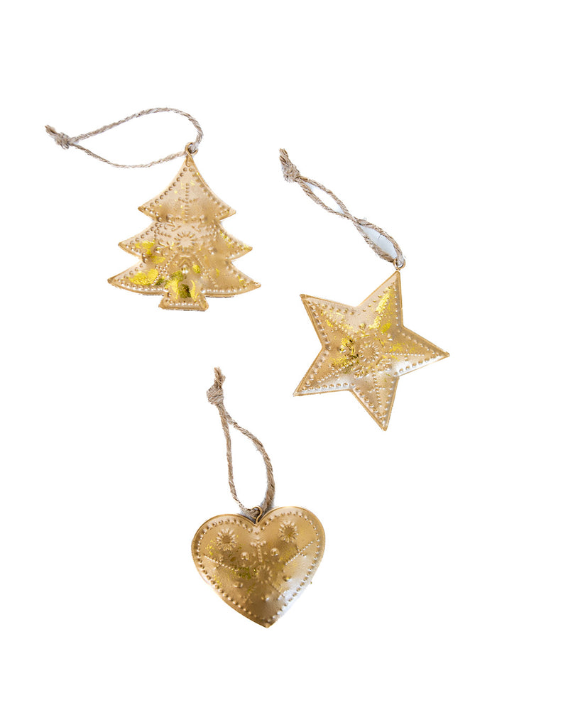Golden Etched Ornaments - Set of 3
