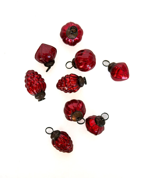 Mini Red Ornaments - Set of 9