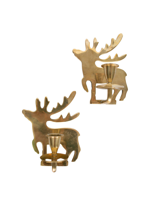 One of a Kind Brass Reindeer Candle Holder - Set of 2