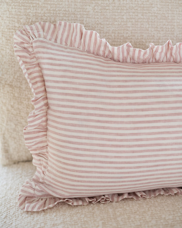 Pinstripe Ruffle Pillow Cover