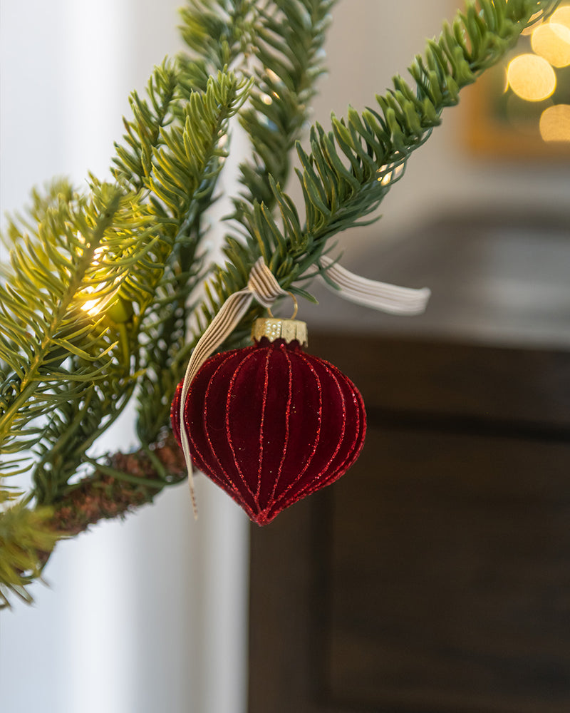 Red Ridged Glass Ornament, Set of 2