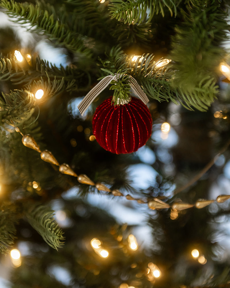 Red Ridged Glass Ornament, Set of 2