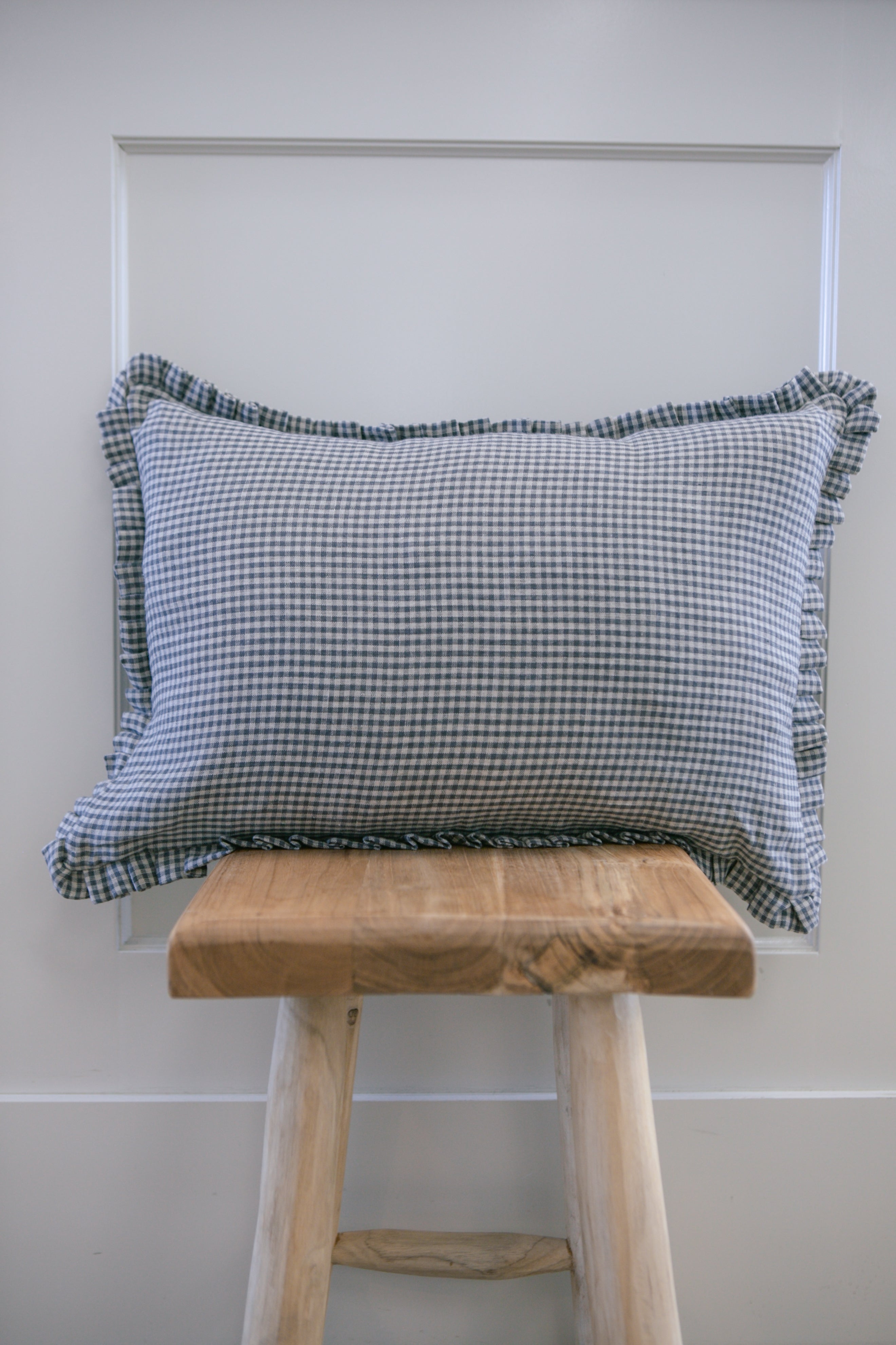 Frankie Gingham Ruffle Pillow Cover
