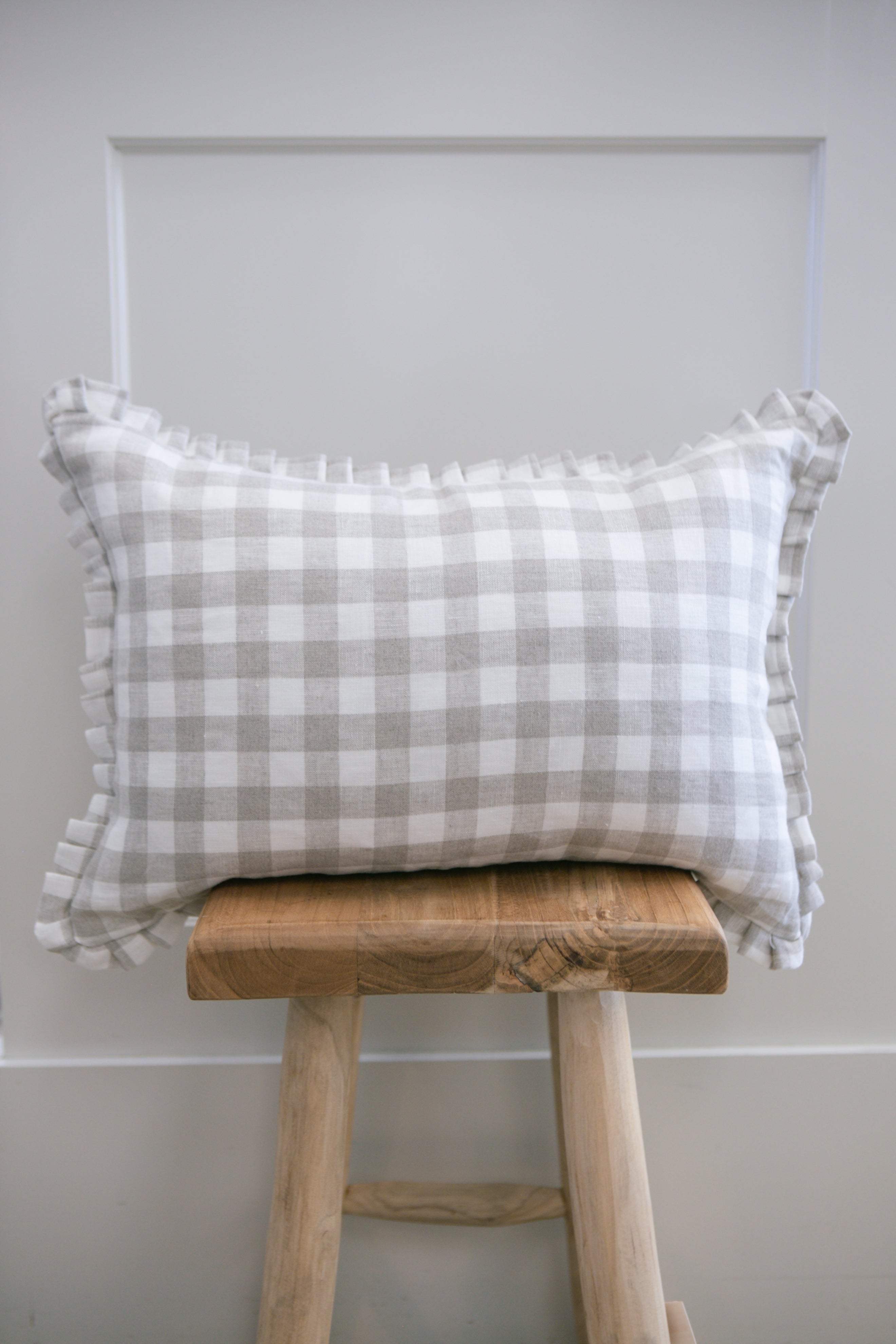 Faye Gingham Ruffle Pillow Cover