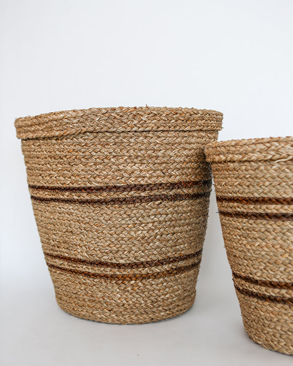 Striped Hand-Woven Seagrass Baskets - Set of 2