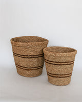 Striped Hand-Woven Seagrass Baskets - Set of 2