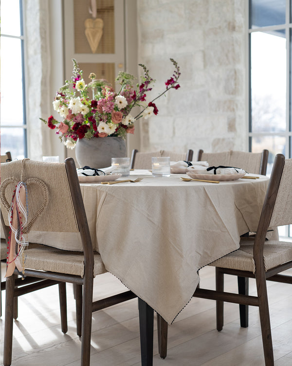 Tablecloth with Black Scalloped Edge