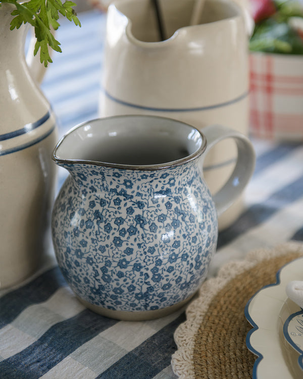 Blue Floral Hand-Painted Stoneware Pitcher