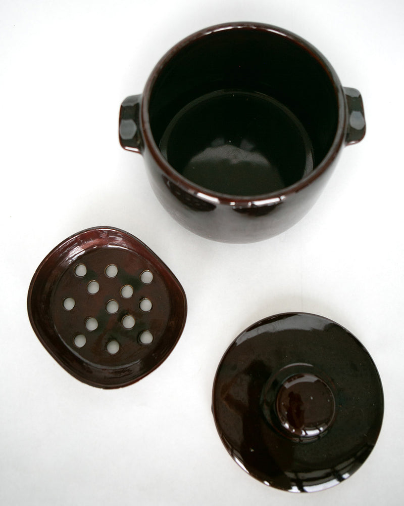 One of a Kind Burgundy Stoneware Crock