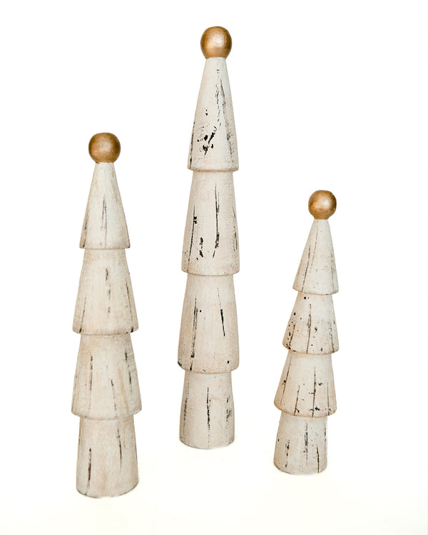 Cream Mango Wood Trees, Set of 3