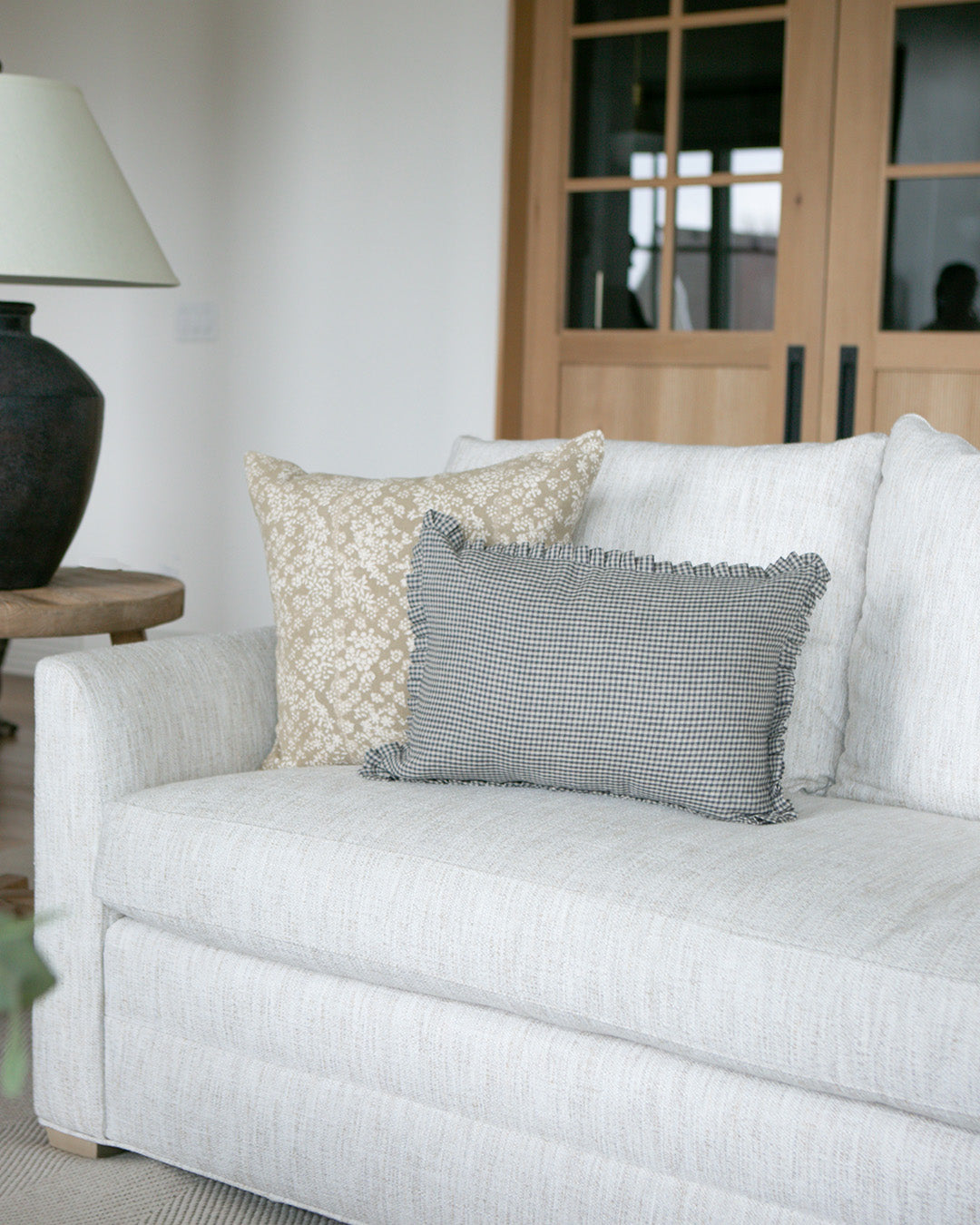 Frankie Gingham Ruffle Pillow Cover