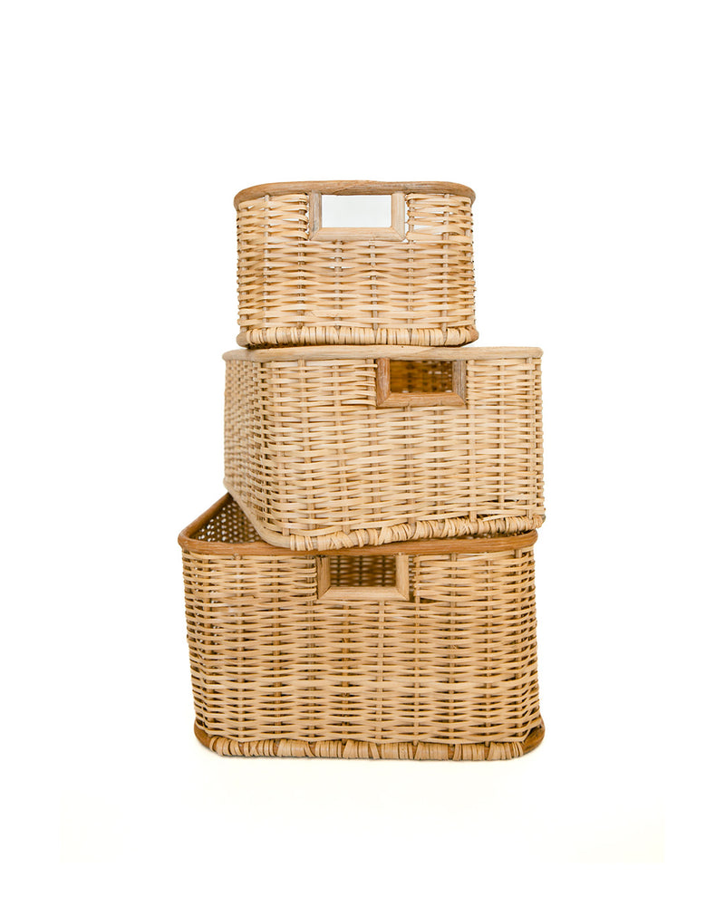 Handwoven Rattan Baskets, Set of 3