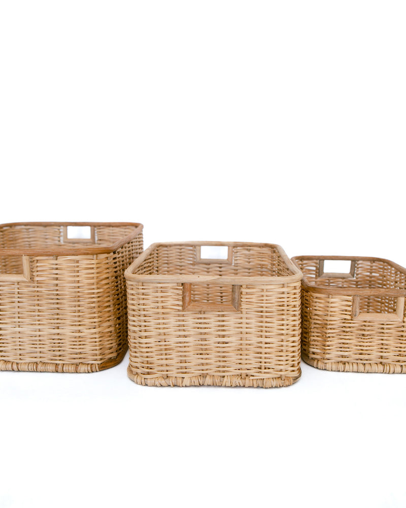 Handwoven Rattan Baskets, Set of 3