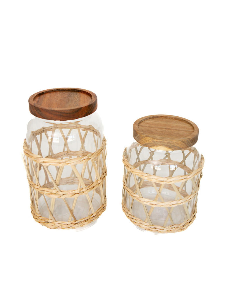 Glass Canister w/ Woven Sleeve Set of 2