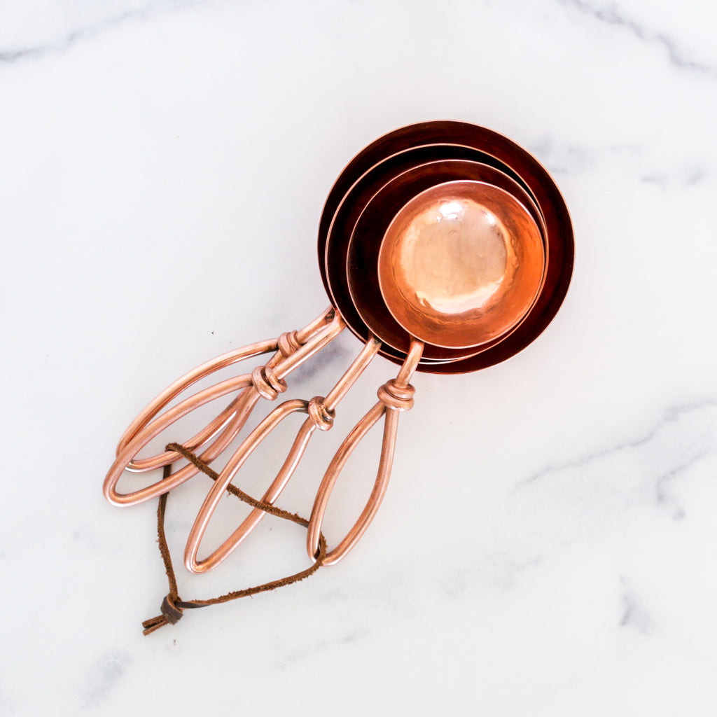 Hammered Metal Copper Measuring Cups and Spoons Set